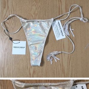 New Women’s Sexy Minimale Animale Thong Bikini Bottoms Metallic Lt Gold XL